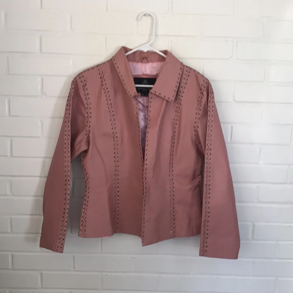 Vintage Oscar Piel Pink leather jacket XL grommet tie lace
